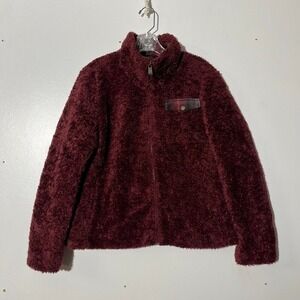 Pendleton Fuzzy Sherpa Maroon Full Zip Flannel Lined Sweater Women's Medium